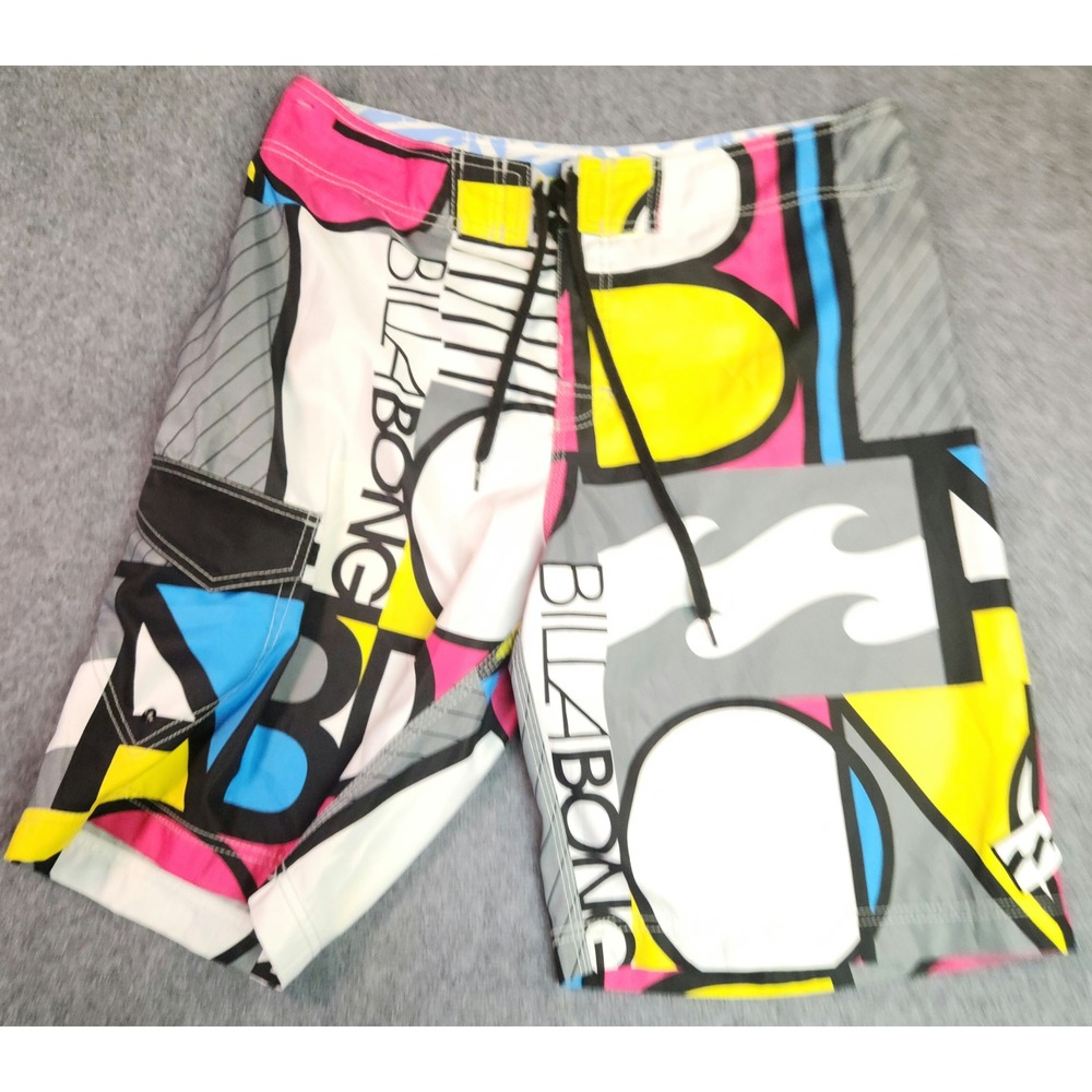 Billabong Board Shorts Mens 36 M106DBIG Multicolor Geometric Logo Print EUC